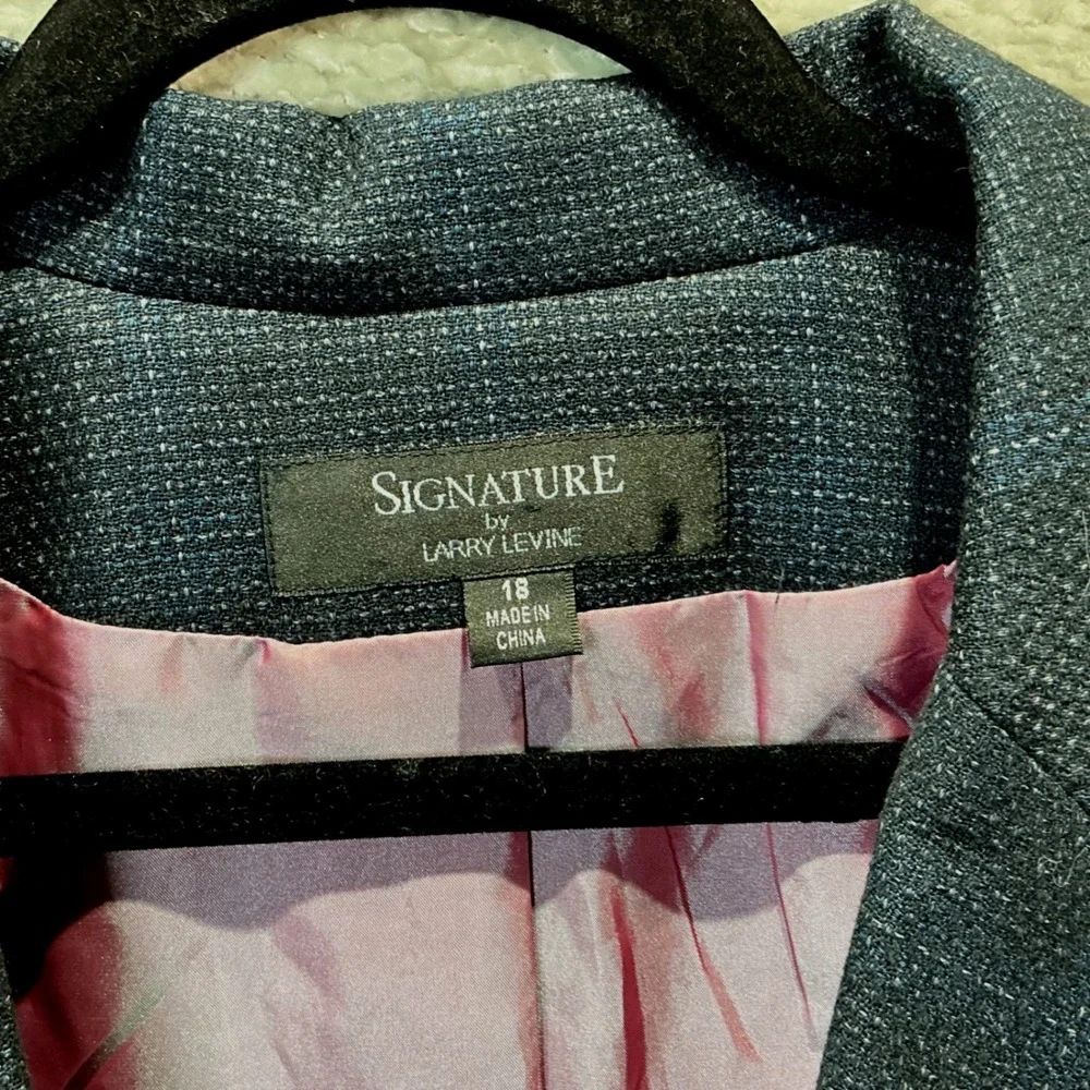 Signature by Larry Levine Womens Blazer 18 Charcoal‎ Gray Plaid Peplum Jacket
